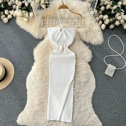 Trendy Rugloze Gebreide Maxi Jurk met Zijsplit– Liora