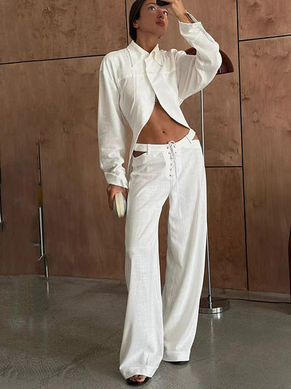 Luchtige & Stijlvolle Tweedelige Linnen Damessetmet Lange Mouwen Shirt en Broek – Nayela
