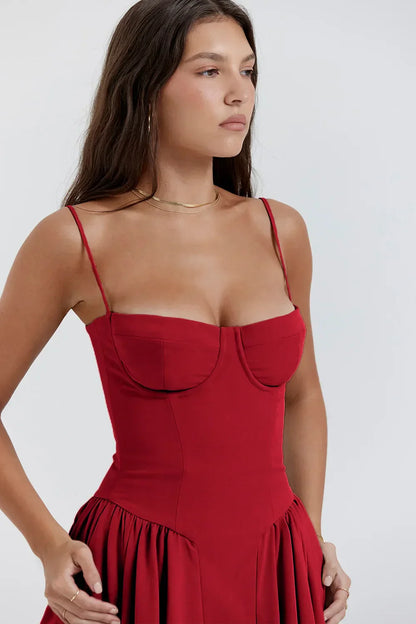 Stijlvolle zomerjurk met spaghettibandjes en taille-korsage - Mira