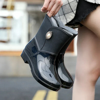 Dames Regenlaarzen waterdicht met bloemen-detail & profielzool – Serelina