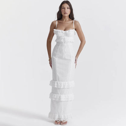 Stijlvolle Witte Geborduurde Maxi Jurk – Alina