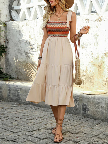 Beige Luchtige & Stijlvolle Midi Jurk - Lina