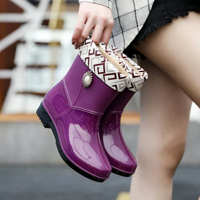 Dames Regenlaarzen waterdicht met bloemen-detail & profielzool – Serelina