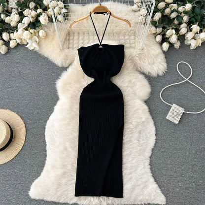 Trendy Rugloze Gebreide Maxi Jurk met Zijsplit– Liora