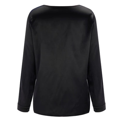 Satijn dames blouse met diepe V-hals & lange mouwen - Daria