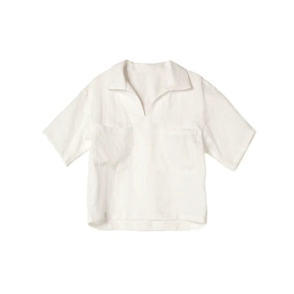 Luchtige & Tijdloze Linnen Damesblouse met Korte Mouwen en V-hals – Milena
