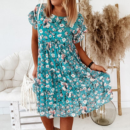 Boho Bloemenjurk met Ruches en Taillesnit – Calista
