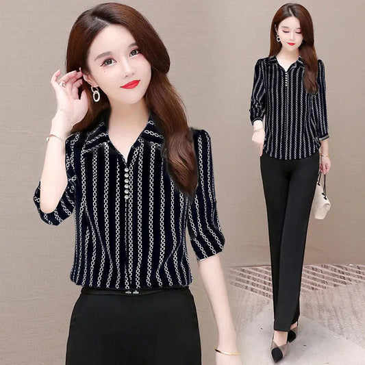Stijlvolle dames chiffon blouse met knopen & omgeslagen kraag – Fenya