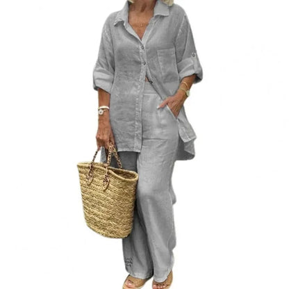 Luchtige & Stijlvolle Oversized Linnen Dames Combi met Blouse en Broek – Amaris