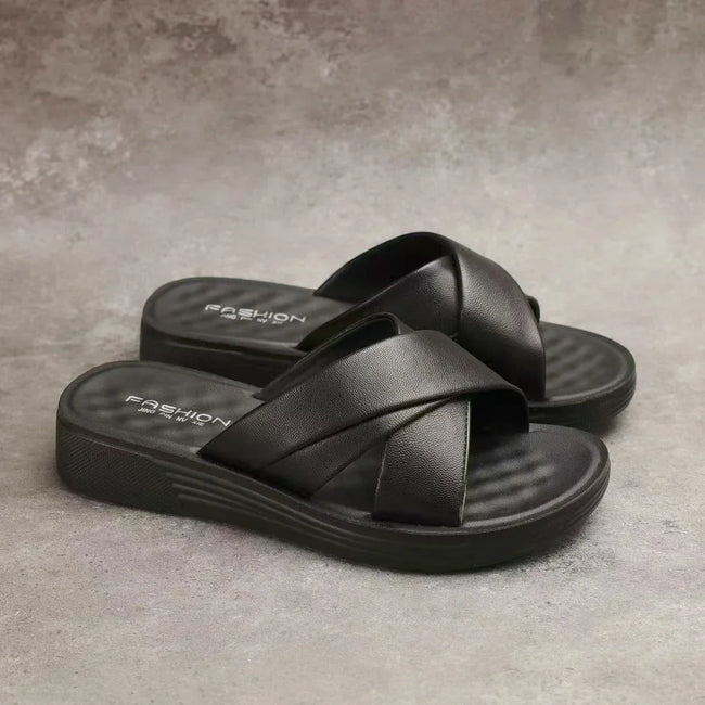 Dames Wedge-Slipper van synthetisch leer met open teengebied – Cassy