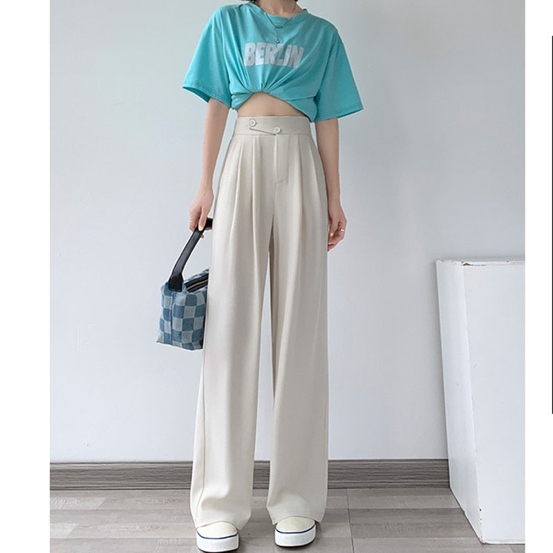 Casual Hoge Taille Damesbroek met Wijde Pijpen - Emilia