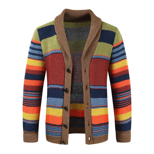 Gebreide Heren Cardigan met Kleurblok en Geometrisch Patroon – Leandro