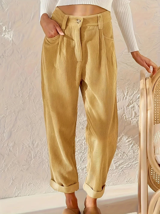 Dames Corduroybroek met hoge taille en rechte pasvorm – Elvira