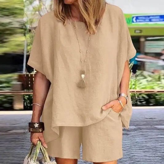 Trendy Tweedelige Linnen Dames Zomerset met Shorts – Nayla