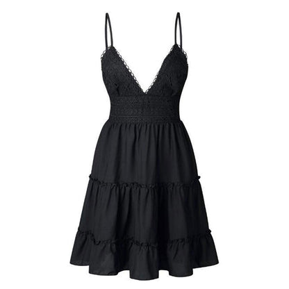 Luchtige & stijlvolle mini-spaghetti-jurk met V-hals – Melina