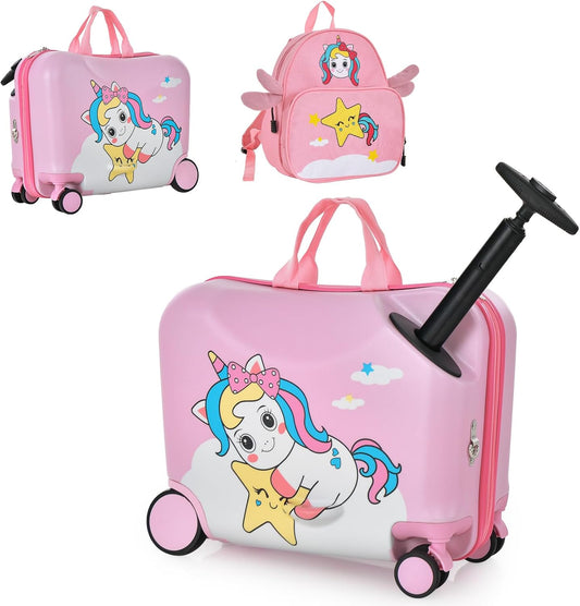 2-delige Ride-On Koffer en Reistas met Spinner Wielen voor Kinderen