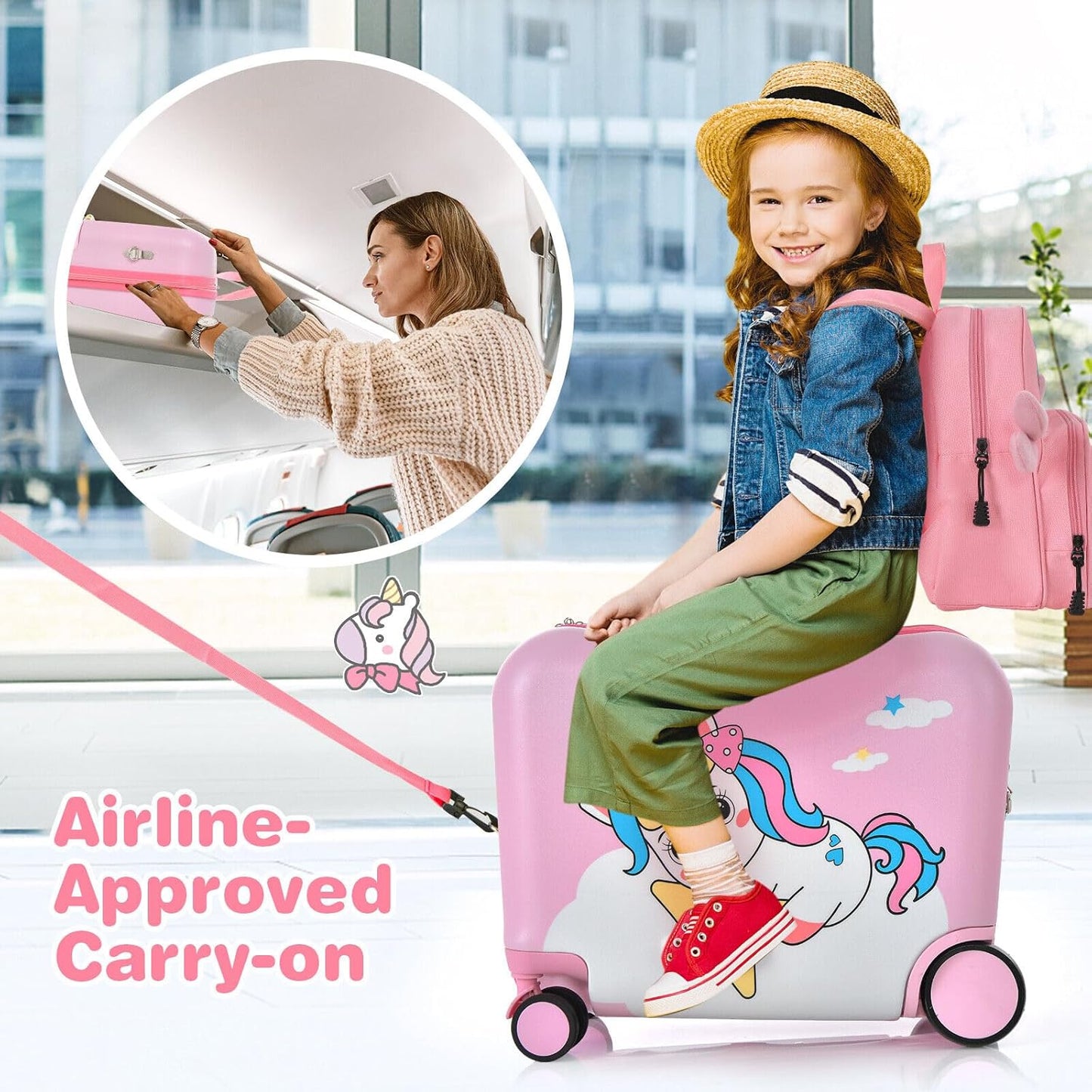 2-delige Ride-On Koffer en Reistas met Spinner Wielen voor Kinderen