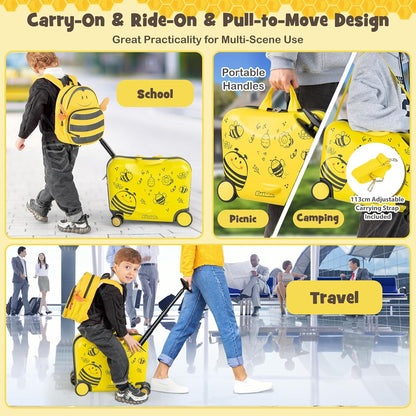2-delige Ride-On Koffer en Reistas met Spinner Wielen voor Kinderen