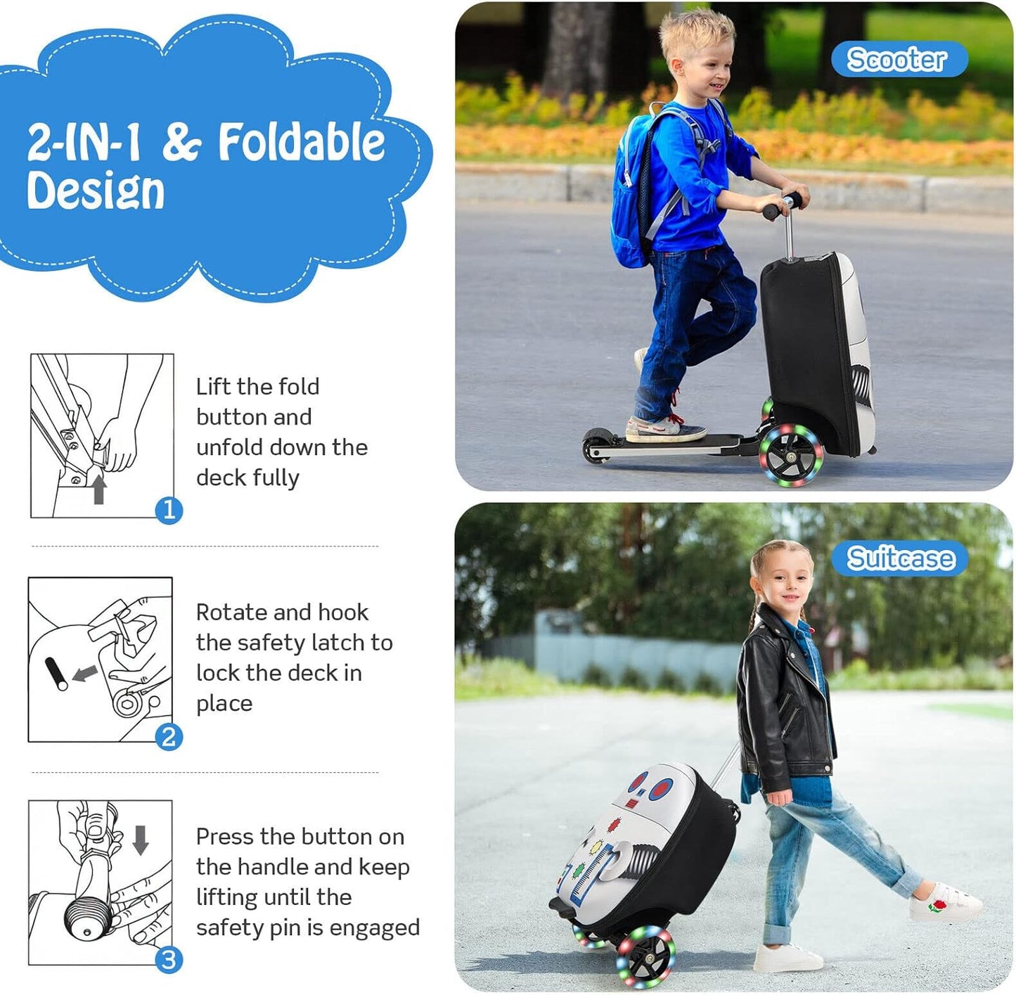 2-in-1 Step Kinderkoffer met LED Wielen