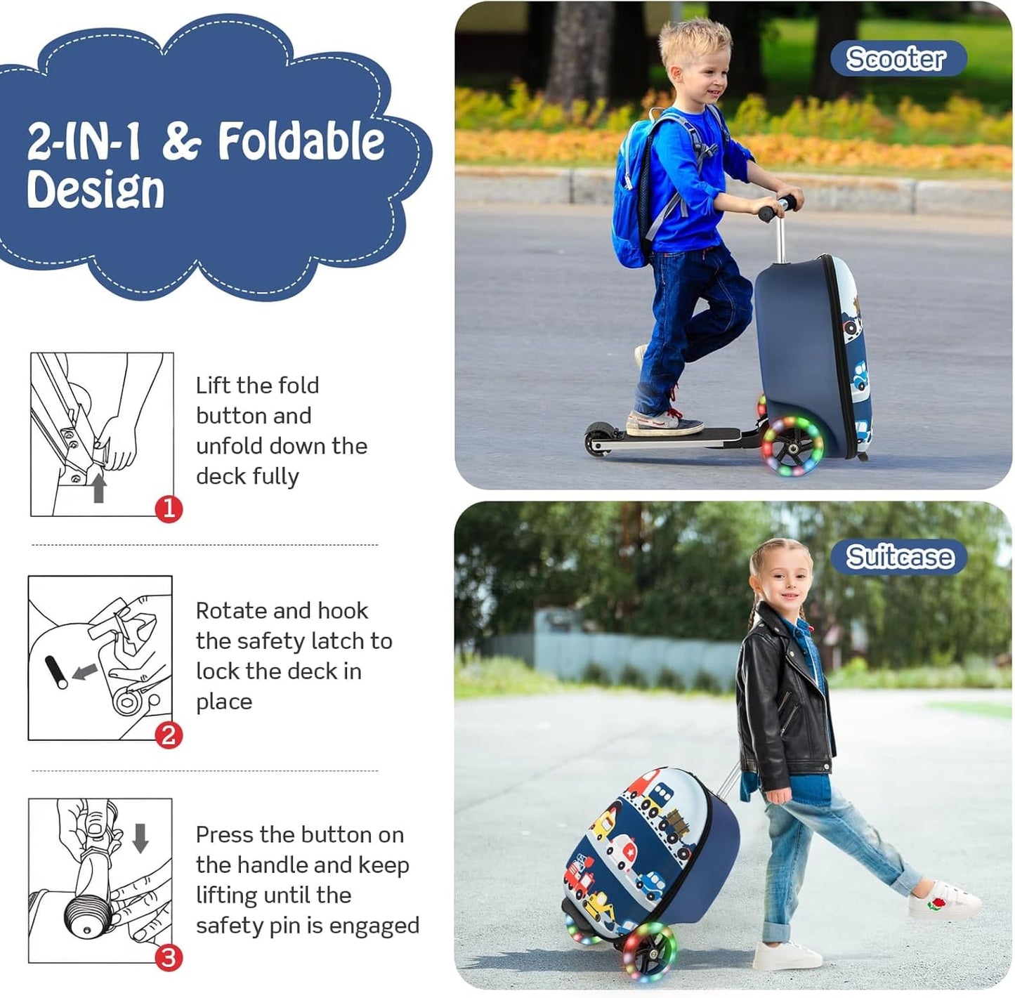 2-in-1 Step Kinderkoffer met LED Wielen