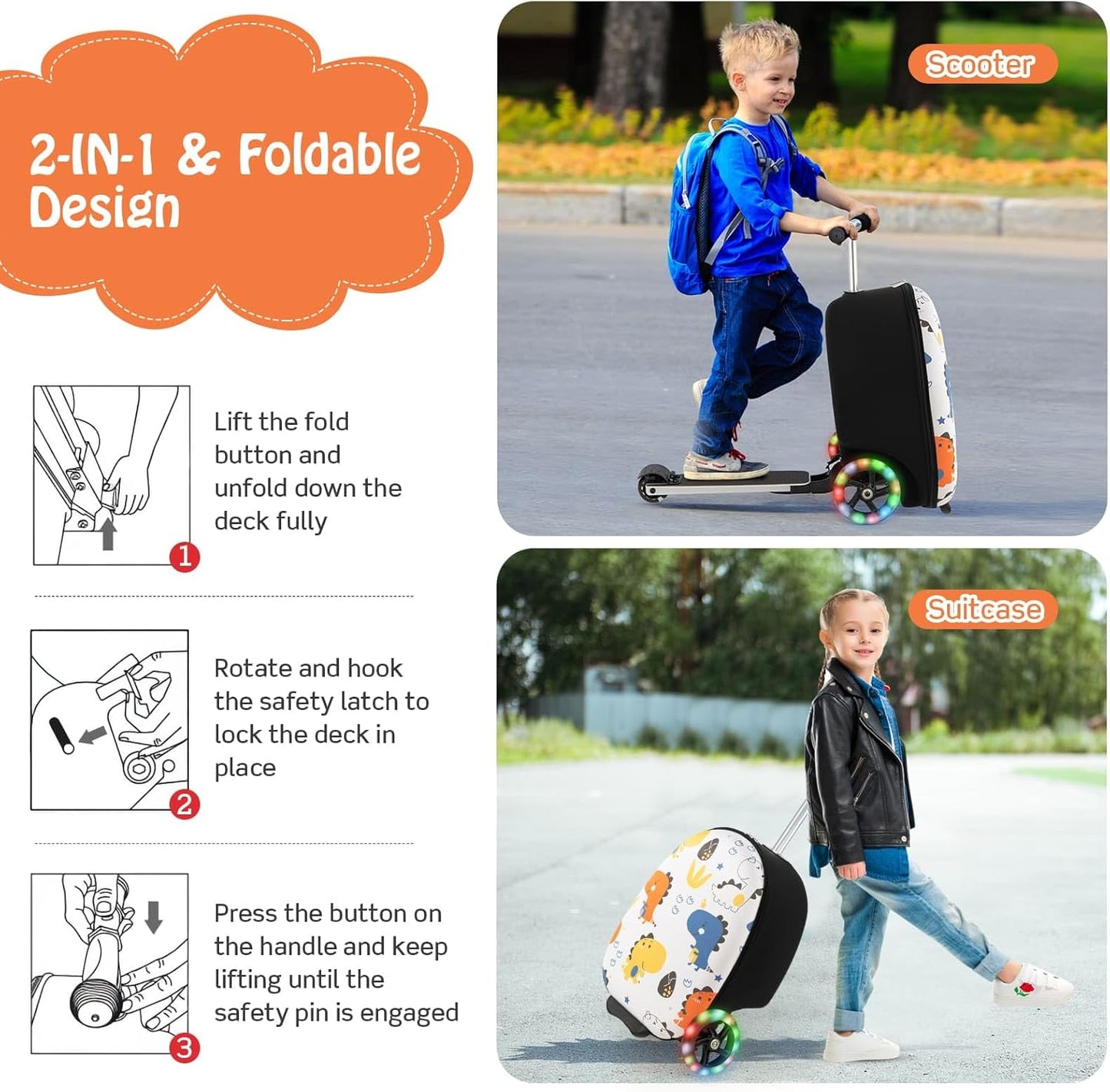 2-in-1 Step Kinderkoffer met LED Wielen