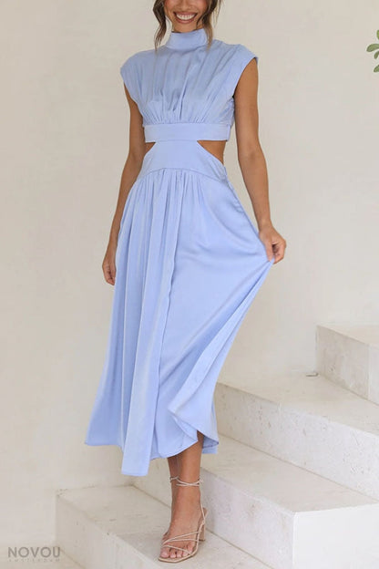 Trendy Midi Zomerjurk met Col en Taille Uitsparing – Avelina