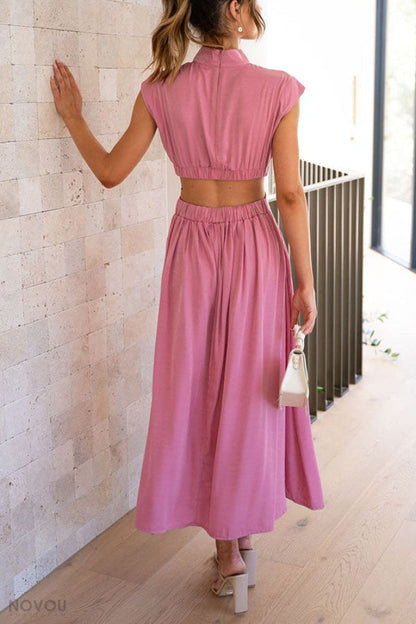 Trendy Midi Zomerjurk met Col en Taille Uitsparing – Avelina
