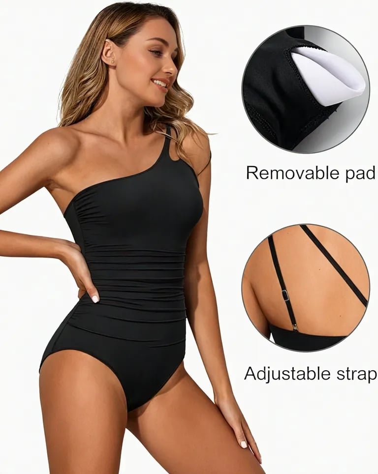 Dames Badpak met One-Shoulder Ontwerp en Buikcontrole – Valeria