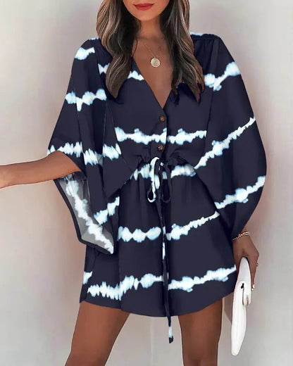 Zomerkleed met V-hals en ruche mouwen – Amira
