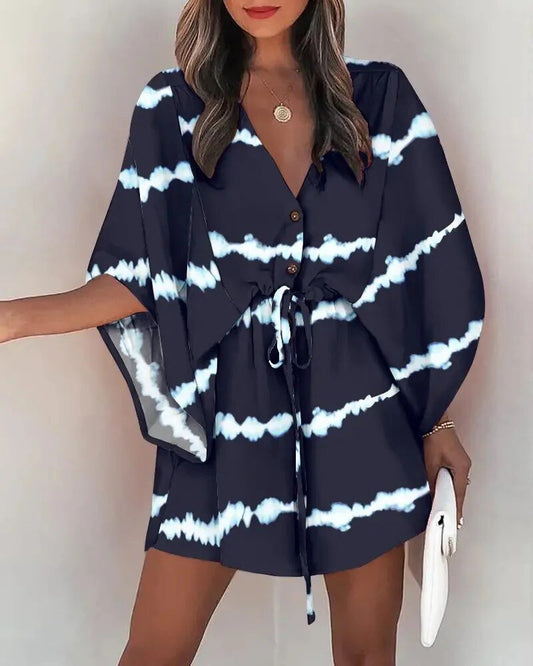 Zomerkleed met V-hals en ruche mouwen – Amira