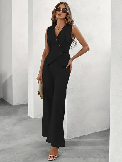 Trendy dames broekpakt met gilet & flare broek – Selina