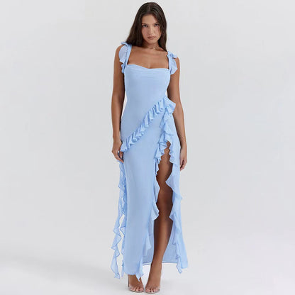 Trendy maxi jurk met ruches en chiffon voor de zomer – Amira