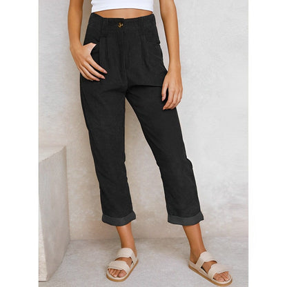 Stijlvolle Dames Corduroy Broek met Hoge Taille – Naima