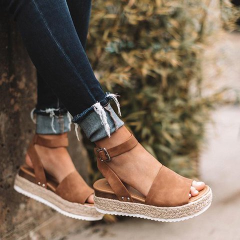 Dames Plateau Espadrille Sandalen met sleehak & bandjes – Livia