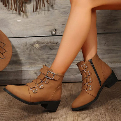 Dames Enkellaarsjes met Blokhak in Vintage Look – Yolisa