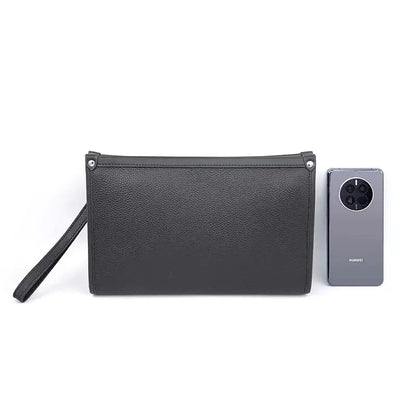 Heren Clutch van Echt Leer met Vingerafdrukslot – Zwart