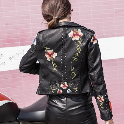 Geborduurde Dames Kunstlederen Motorjack – Eleonora