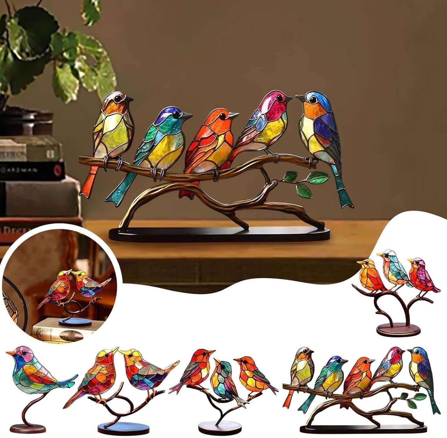 Gekleurde Vogels Op Tak Decoratief Beeld - ColorBirds