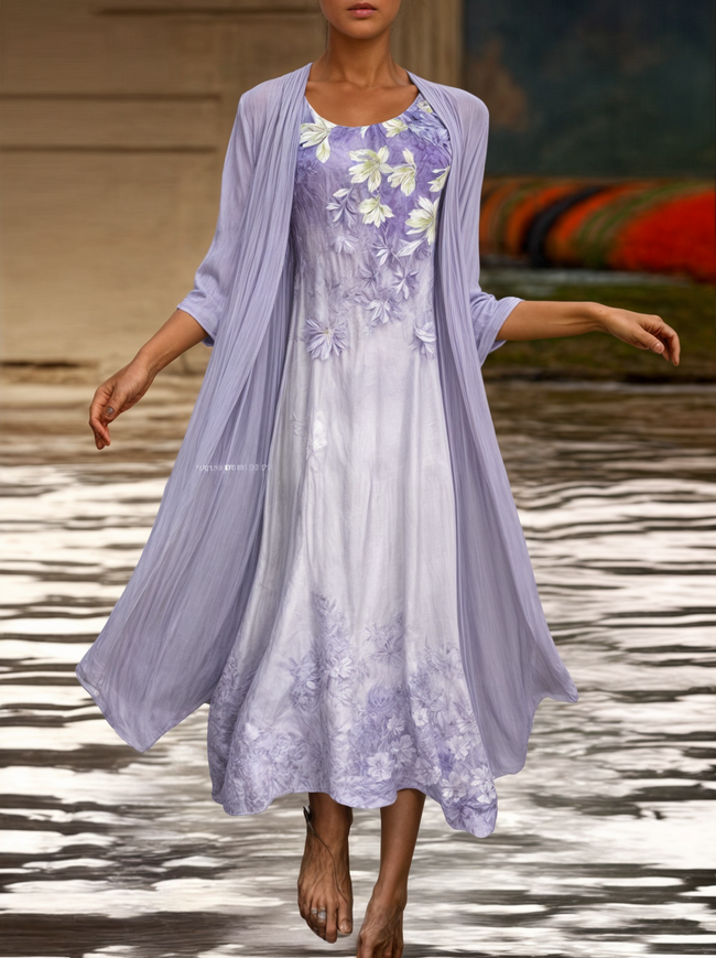 Stijlvol Gebloemd A-lijn Jurk met Vest voor Dames - Miray