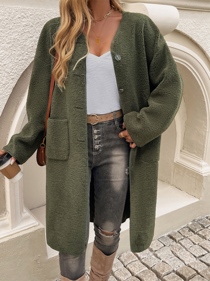 Lang Fleece Damesvest Met Knoopsluiting – Elara