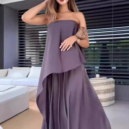 Tweedelige off-shoulder blouse- en maxi-rokset voor dames – Jolina