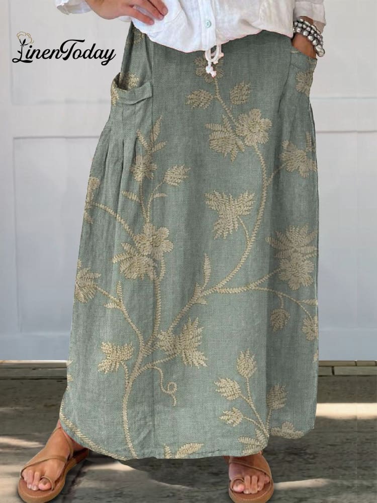 Linnen Maxi Rok met Bloemenprint – Aurelia