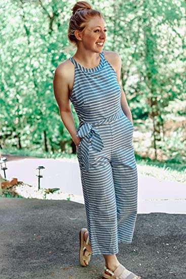 Gestreepte Dames Jumpsuit met Halternek – Vivienne