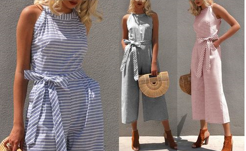 Gestreepte Dames Jumpsuit met Halternek – Vivienne