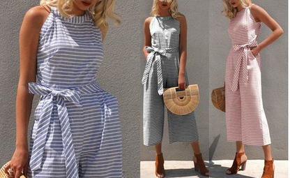 Gestreepte Dames Jumpsuit met Halternek – Vivienne