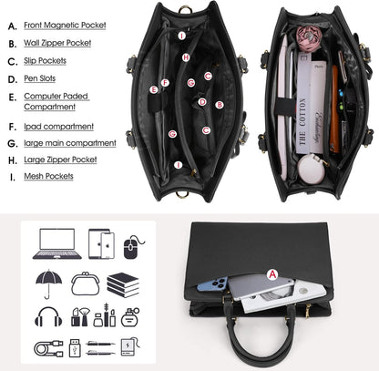 Waterdichte PU Leren Laptoptas met Multi-Pocket Ontwerp voor Dames