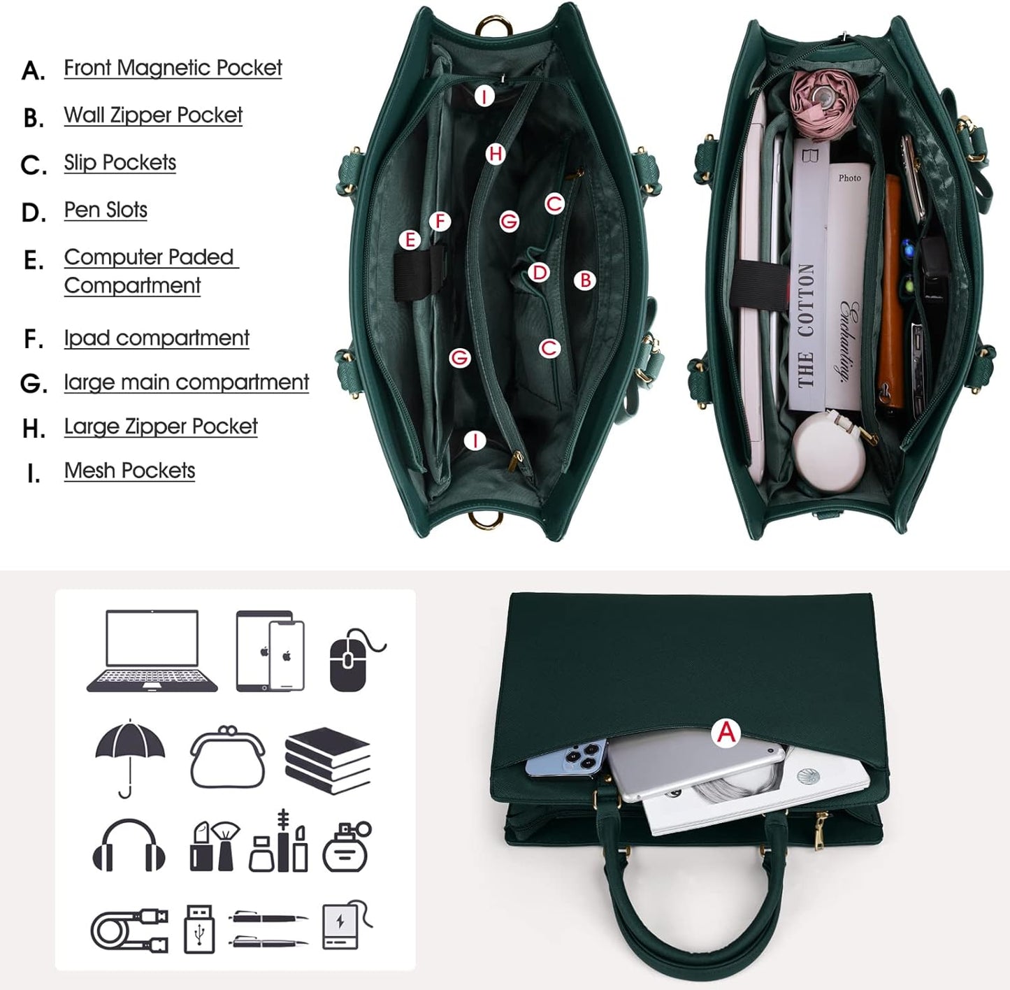 Waterdichte PU Leren Laptoptas met Multi-Pocket Ontwerp voor Dames