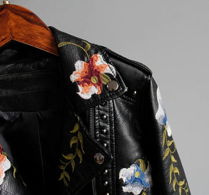 Geborduurde Dames Kunstlederen Motorjack – Eleonora
