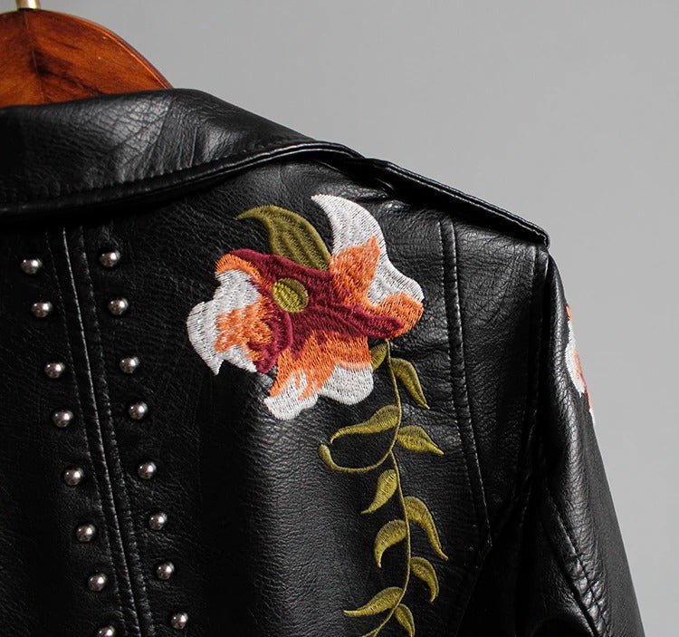 Geborduurde Dames Kunstlederen Motorjack – Eleonora