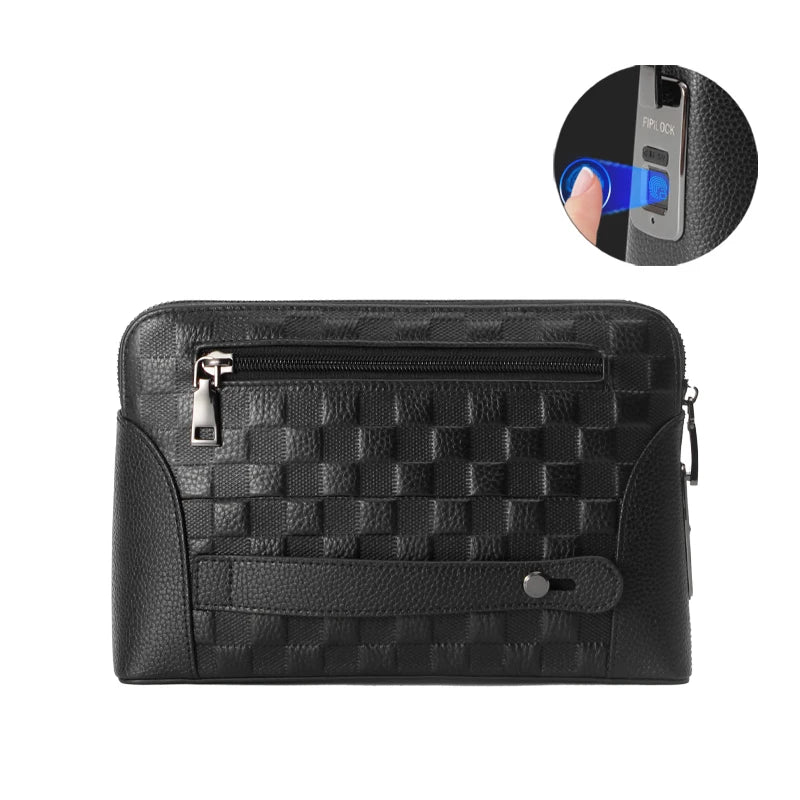 Leren Heren Handtas met Vingerafdrukslot – Anti-Diefstal Clutch & Portemonnee
